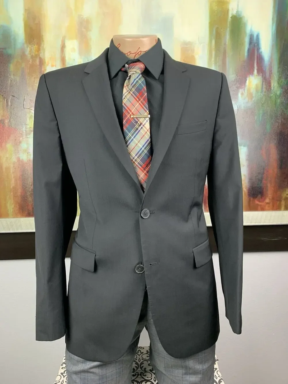 Hugo Boss Mens Super 100s Black Basket Weave Blazer 40R Slim Fit